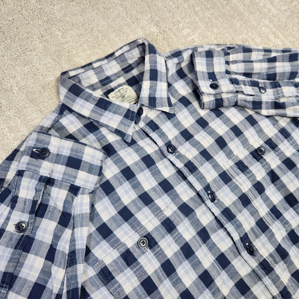 J Crew Flannel Shirt Men Small Check Plaid Button Up Cotton Double Face Work
